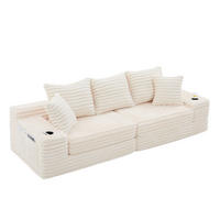 SCHLAFSOFA 273/98/87 cm Beige mit beidseitigen Taschen und Getränkehaltern - Beige, Textil (107.48/34.25/38.58cm) - Oxeza