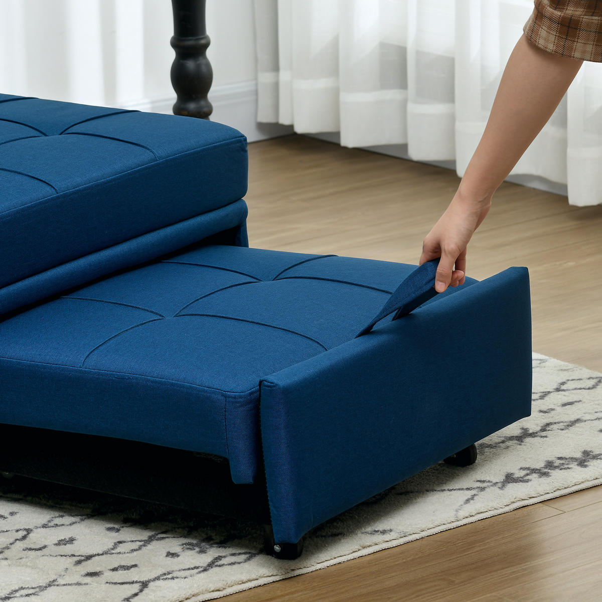 SCHLAFSESSEL 3-in-1, mit Bettfunktion, Blau - Blau, Textil (65.5/81/104cm) - HOMCOM