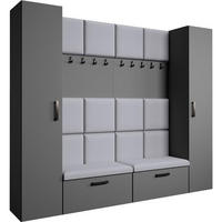 GARDEROBE Margaret XL 242/203/43 mit gepolsterten Paneelen und Schuhschrank - Schwarz/Graphitfarben, Holzwerkstoff/Kunststoff (242/203/43cm) - Beautysofa