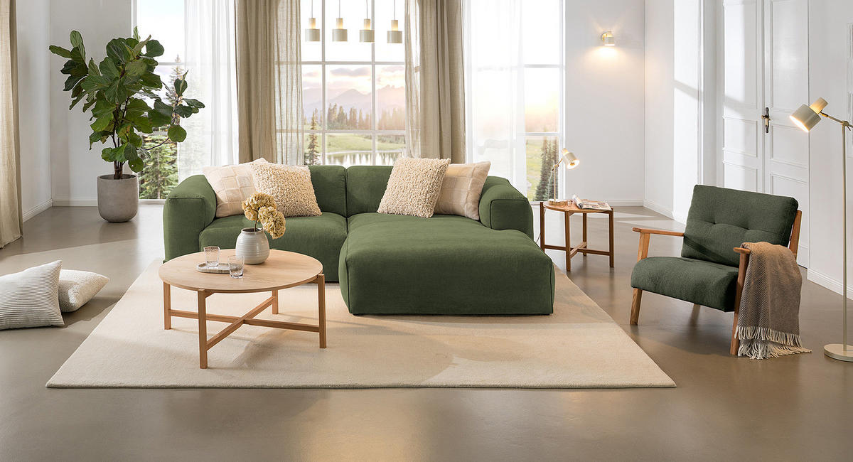 ECKSOFA mit XL-Longchair - Schwarz/Grün, Kunststoff/Textil (260/171cm) - home24