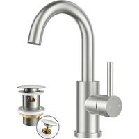 WASCHTISCHARMATUR Hoch mit Ablaufgarnitur 175 mm gebürstet Edelstahl - Silberfarben, Metall (15.1/17.5/25cm)