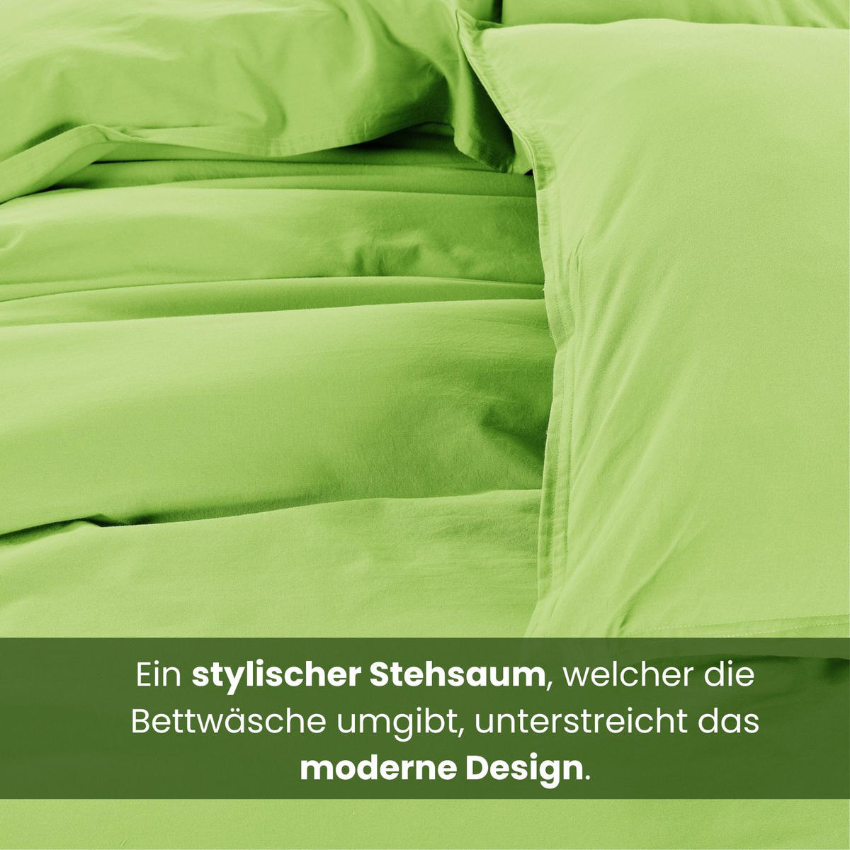 BETTWÄSCHE Stone Washed apfelgrün 155/220 cm 100% Baumwolle Used-Effekt mit Stehsaum - Hellgrün, Textil (155/220cm) - wometo