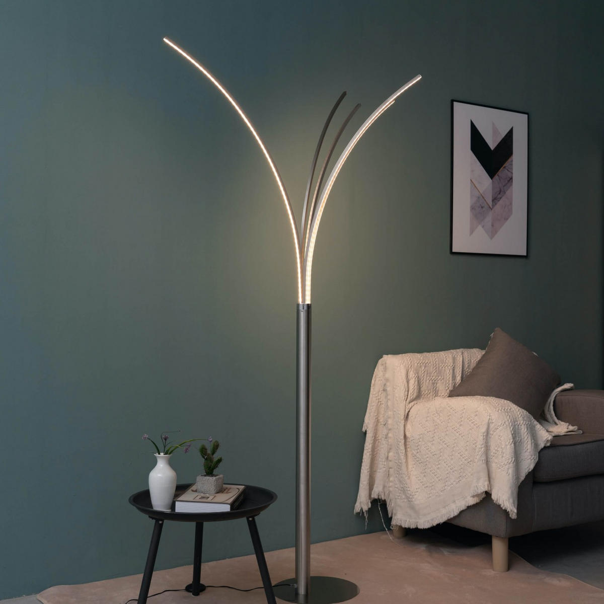 STEHLEUCHTE Livorno, Nickel, 180cm - Nickelfarben, Metall (58/58/180cm) - KOSILUM