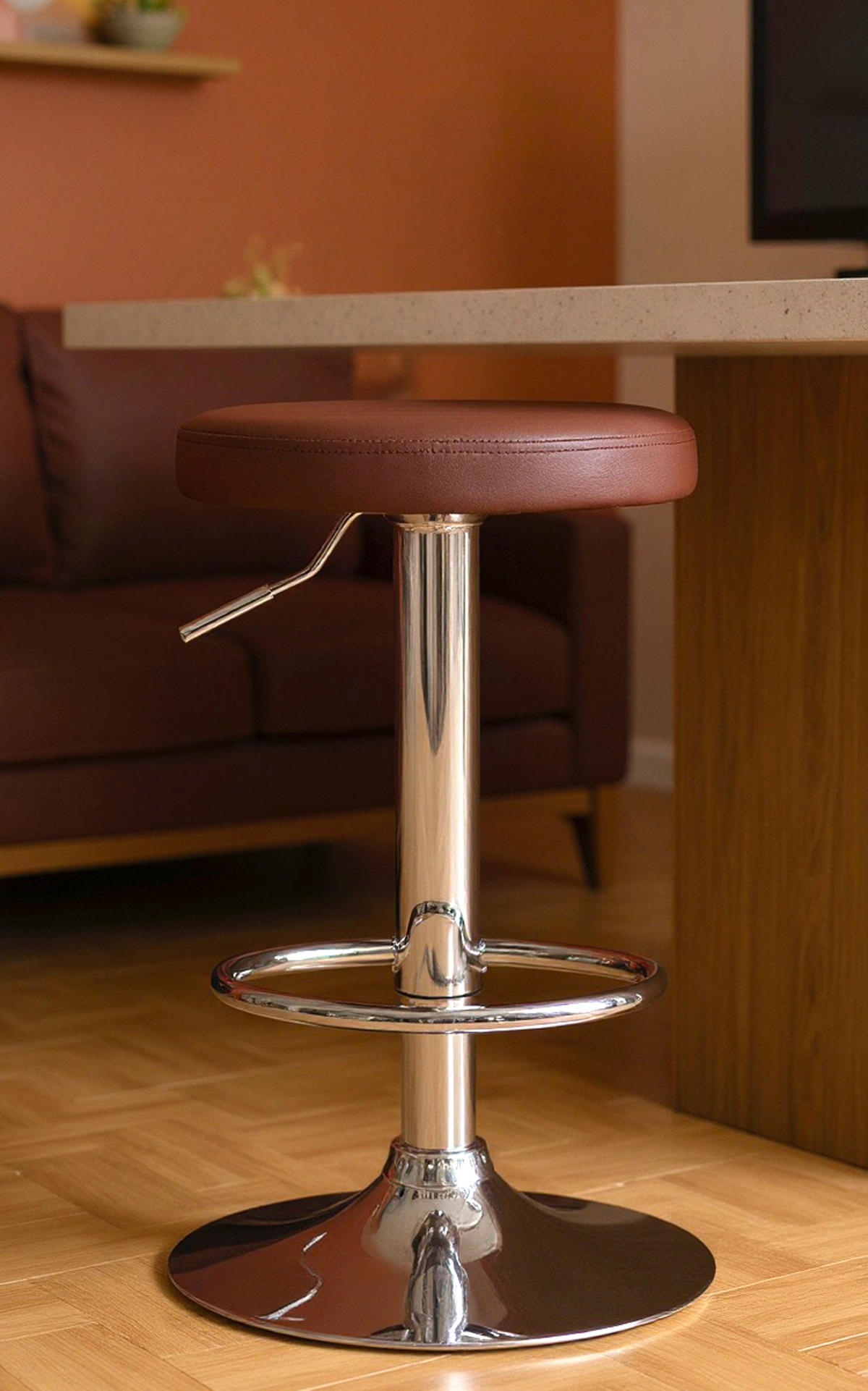 BARHOCKER Pontius Kunstleder chrom braun - Chromfarben/Braun, Kunststoff/Metall (38.5/81/38.5cm) - TPFLiving