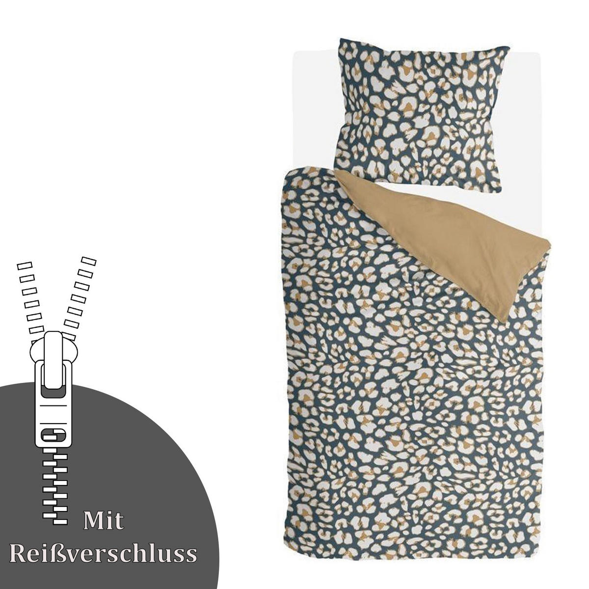 BETTWÄSCHE Byrklund 2-teilig 135x200/80x80cm Lazy Leopard - Beige, Naturmaterialien (135/200cm)