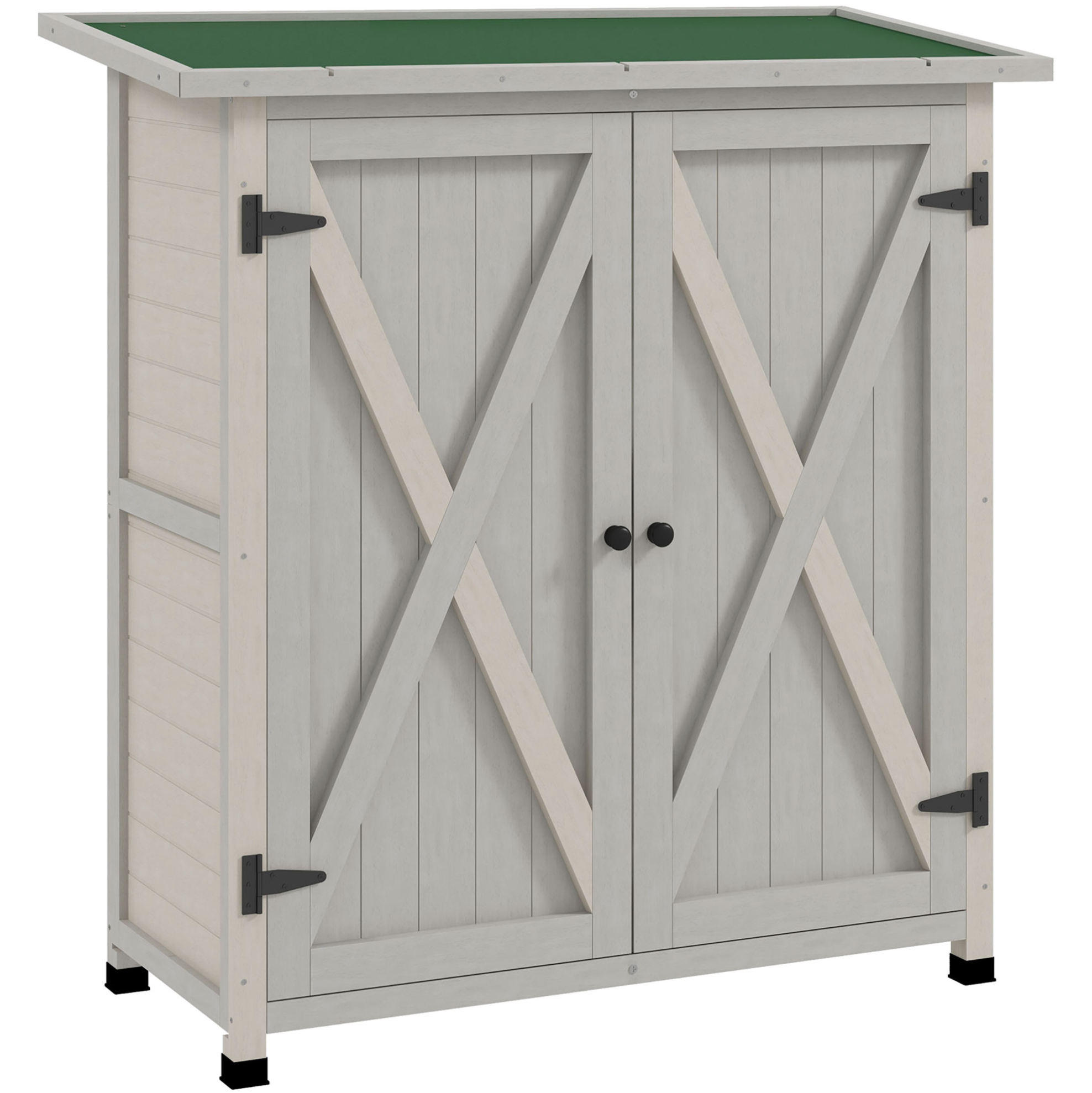 GARTENSCHRANK 110/55/117 cm mit 2 Türen, 2 Einlegeböden und offenem Fach, aus Holz mit Schrägdach, Hellgrau - Hellgrau, Holz (55/117/110cm) - Redom