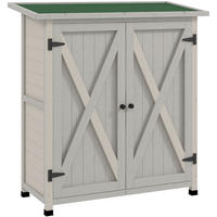 GARTENSCHRANK 110/55/117 cm mit 2 Türen, 2 Einlegeböden und offenem Fach, aus Holz mit Schrägdach, Hellgrau - Hellgrau, Holz (55/117/110cm) - Redom