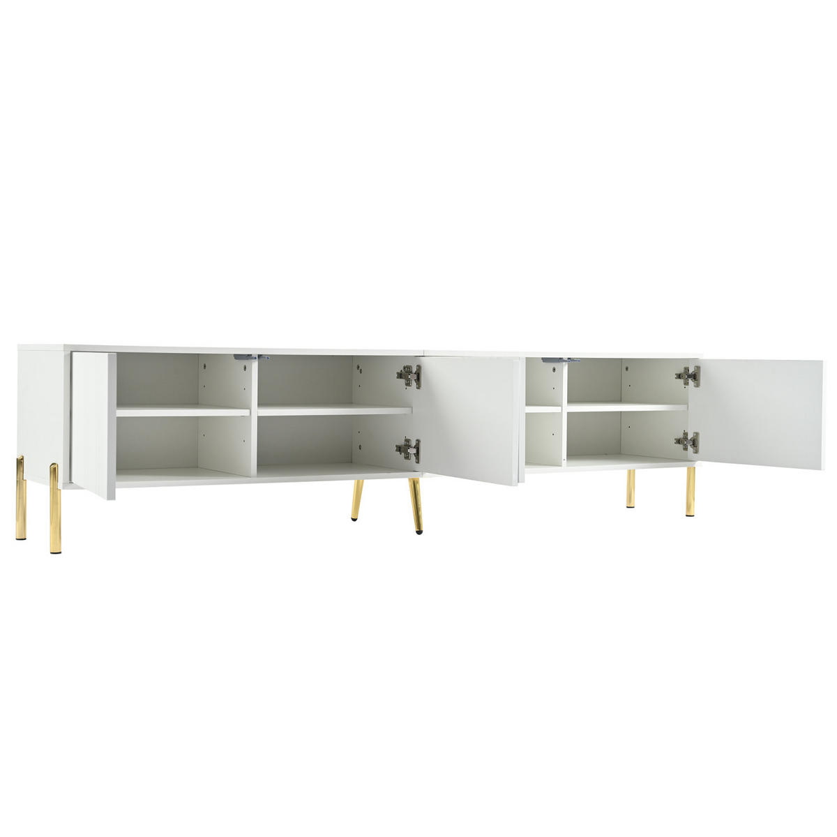 TV Lowboard 190x38x48 cm, goldene Füße, Rillenfront, Weiß - Weiß, Holz (190/48/38cm)