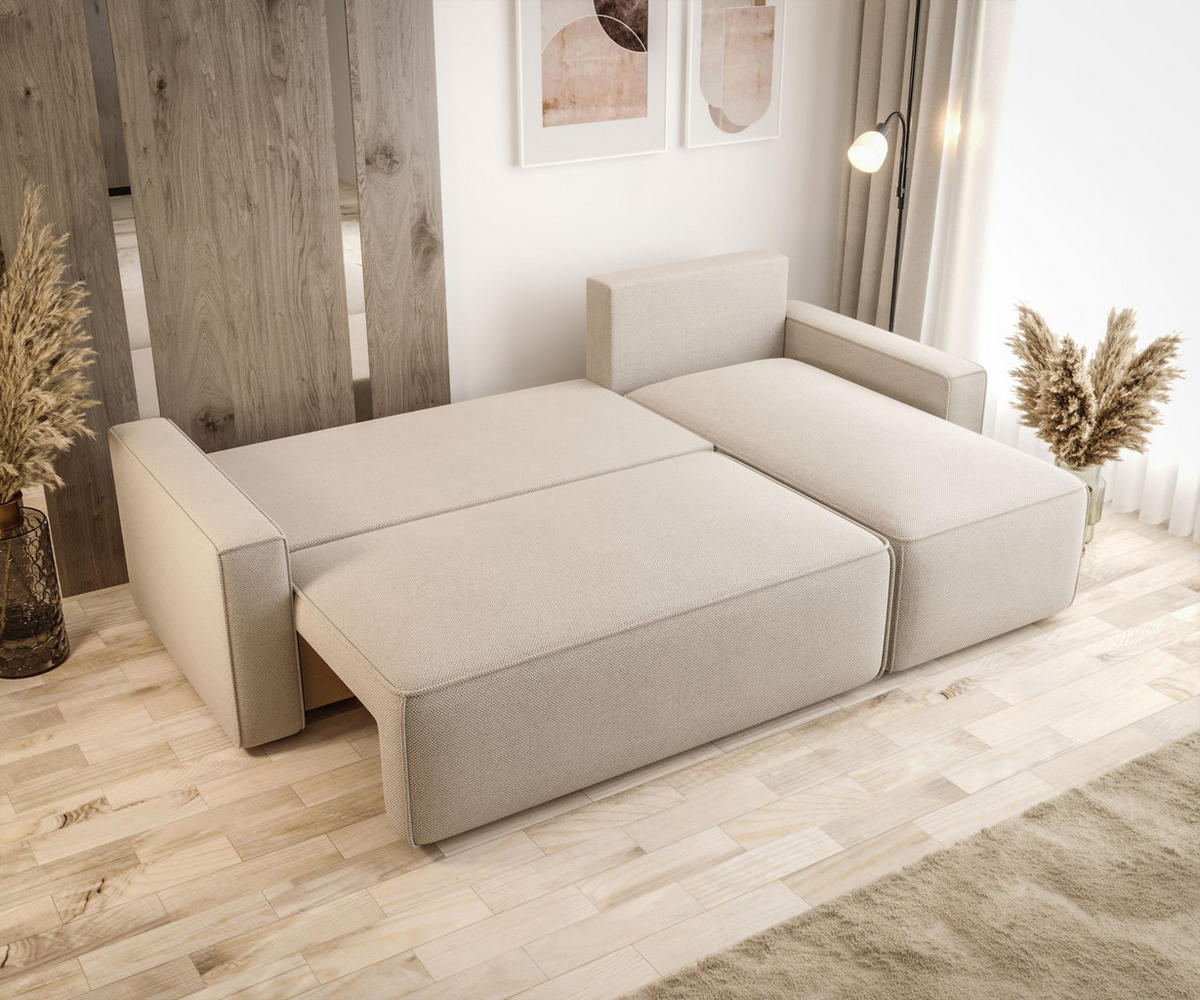 ECKSOFA HAVANA rechts schwarz Bukle Quelle 100 - Schlaffunktion, Bettkasten - Schwarz, Textil (232/139cm) - Cornero