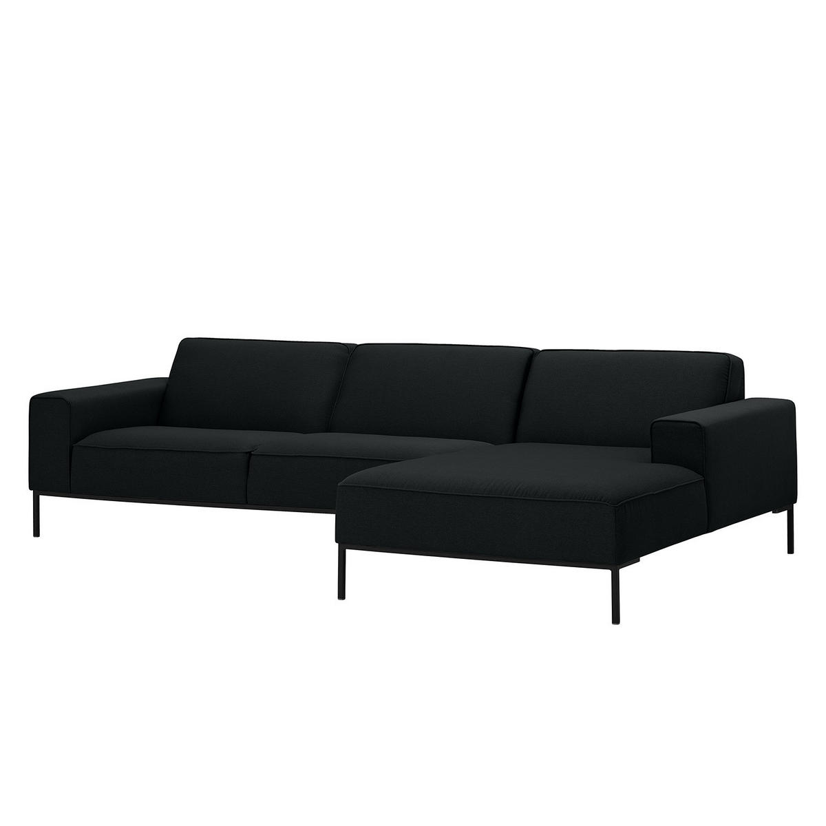 ECKSOFA mit Longchair - Webstoff - Anthrazit/Schwarz, Textil (285/168cm) - home24