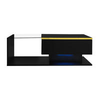 COUCHTISCH 100cm Schwarz Hochglanz LED Effekt Glasplatte Beistelltisch - Schwarz, Holz (112.98/60.96/14.99cm) - FLIEKS