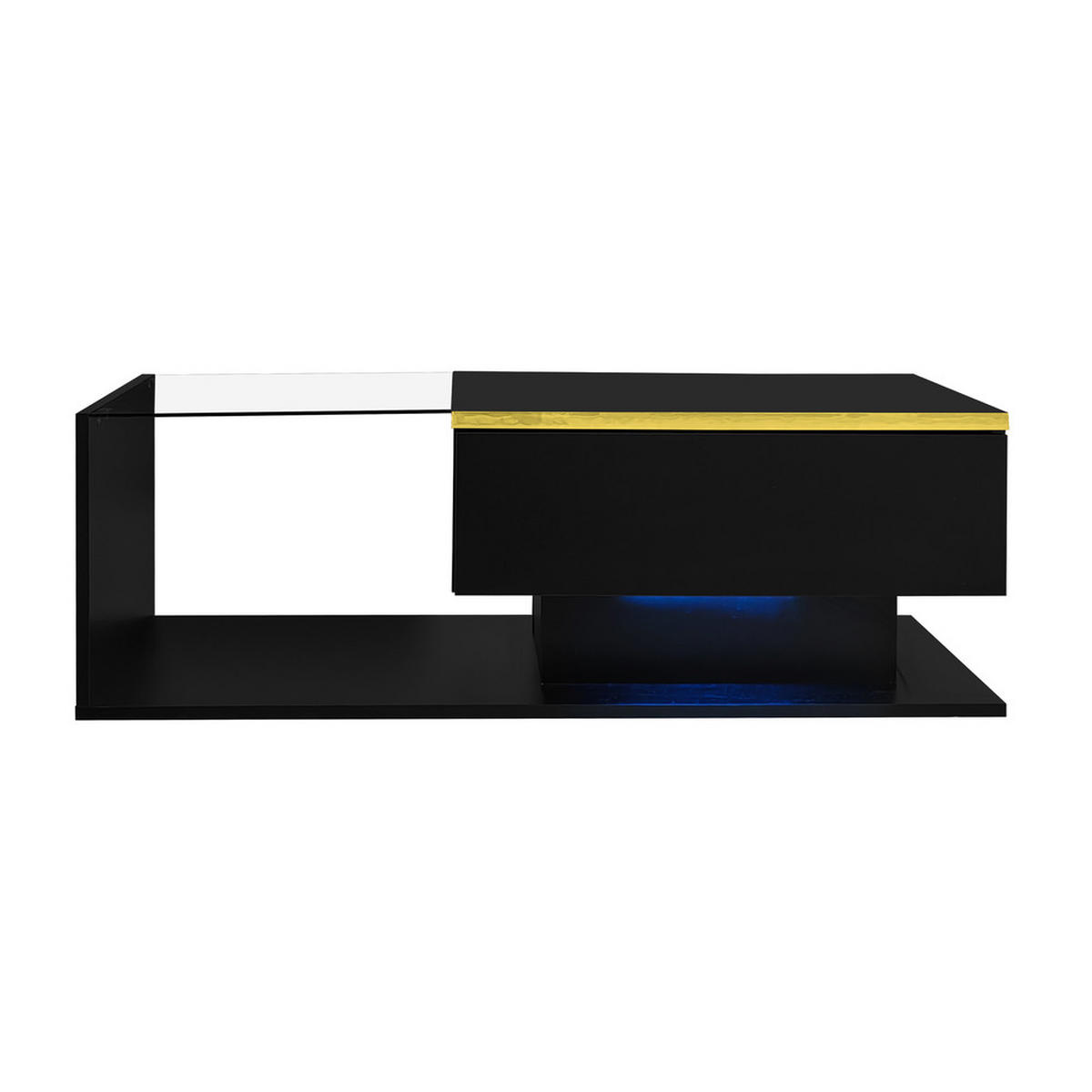 COUCHTISCH 100cm Schwarz Hochglanz LED Effekt Glasplatte Beistelltisch - Schwarz, Holz (112.98/60.96/14.99cm) - FLIEKS