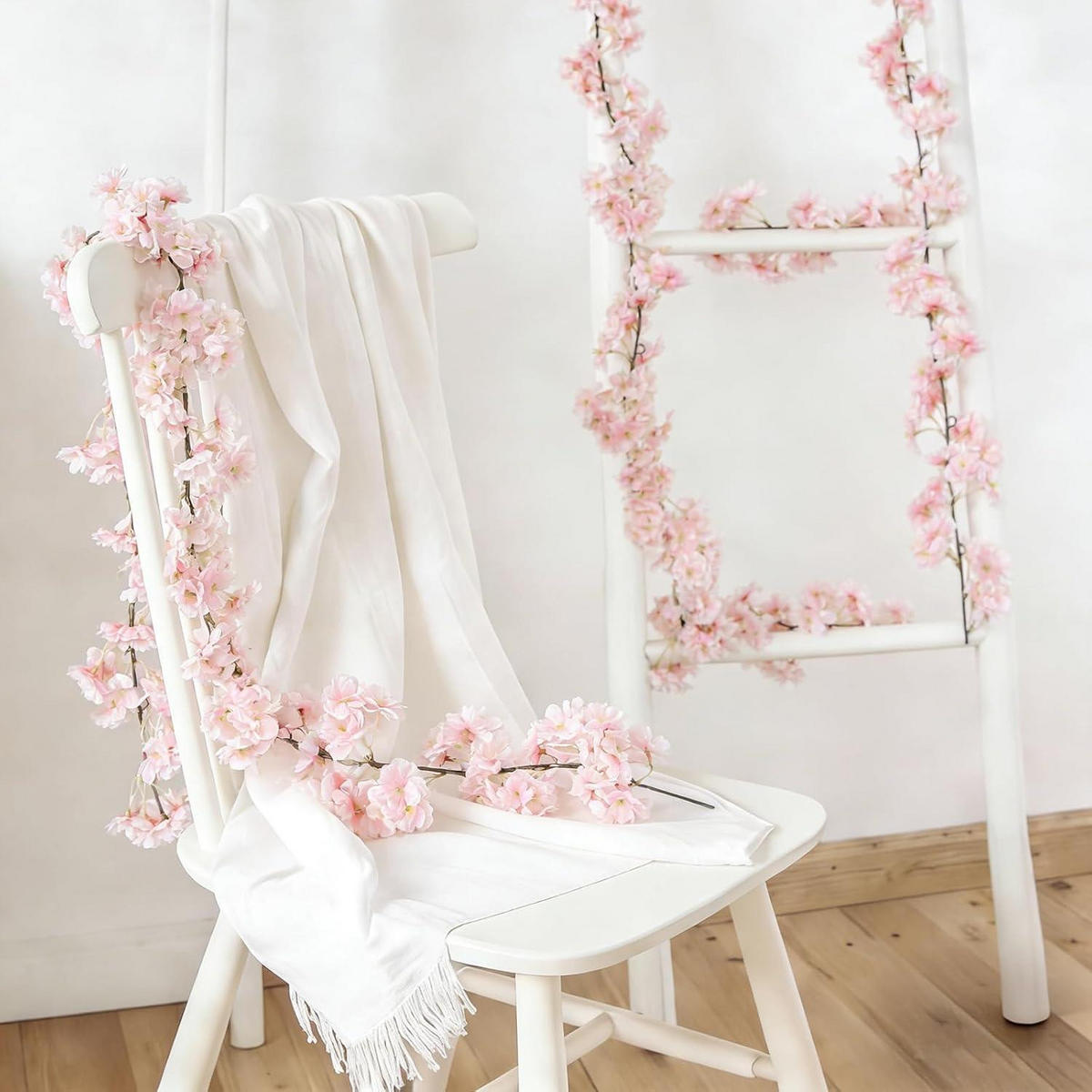 KÜNSTLICHE Blumen Girlande 2-teiliges Set 180 cm Kirschblüten Rosa - Rosa, Kunststoff (180cm)