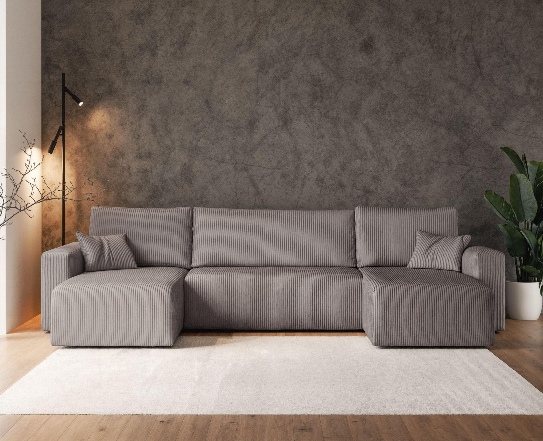 WOHNLANDSCHAFT Pianoni Beige Cordbezug - Beige/Schwarz, Kunststoff/Textil (312/83/140cm) - Selsey