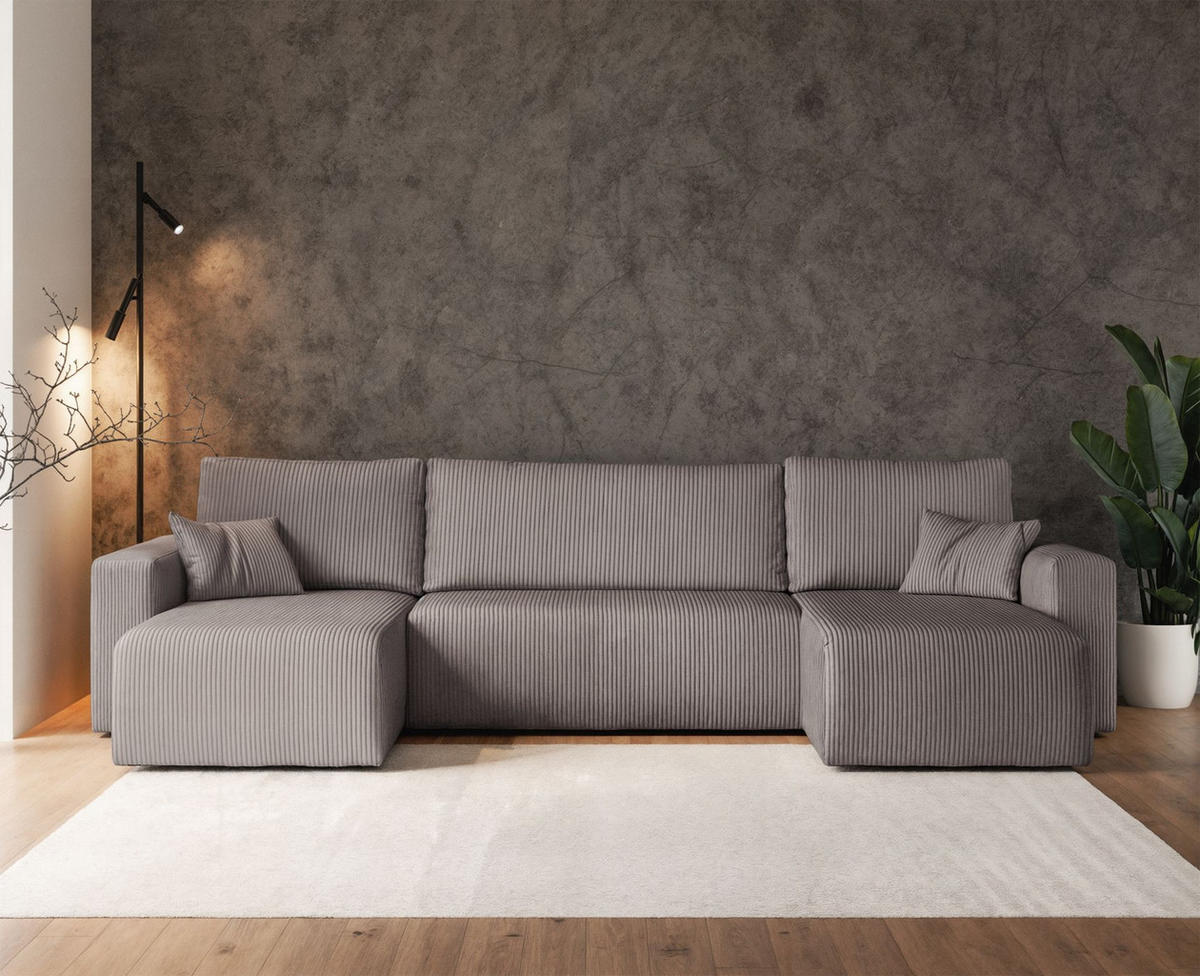 WOHNLANDSCHAFT Pianoni Beige Cordbezug - Beige/Schwarz, Kunststoff/Textil (312/83/140cm) - Selsey