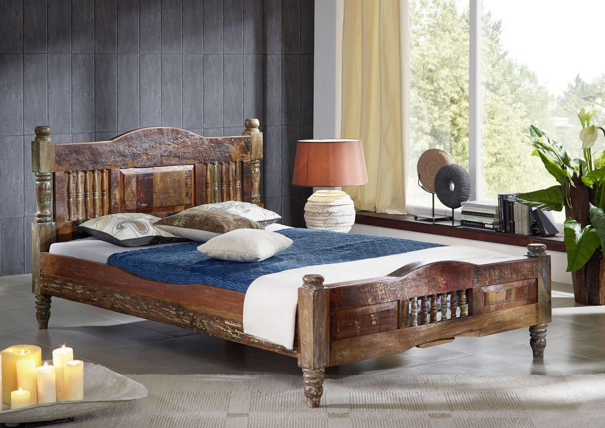 HOLZBETT Altholz 180x200x100 mehrfarbig lackiert FABLE #13 - Multicolor, Holz (180/200cm) - Massivmoebel24