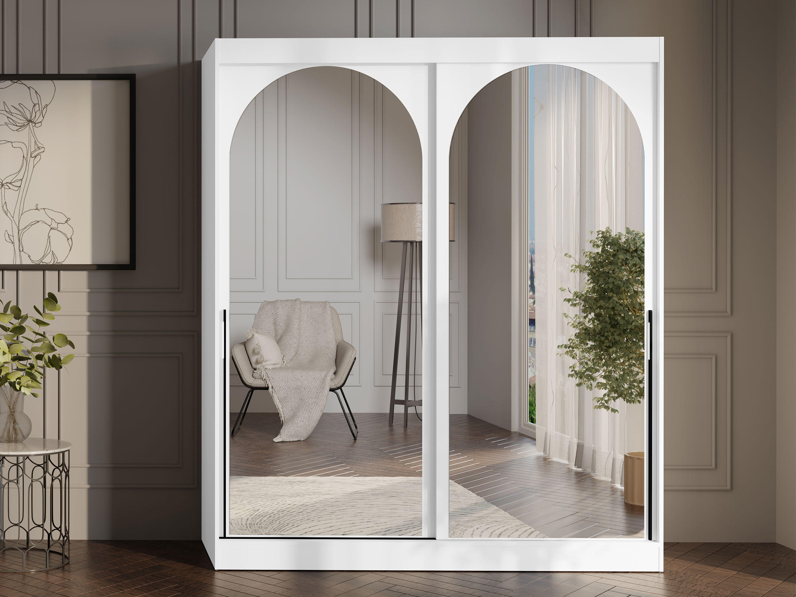 SCHIEBETÜRENSCHRANK Modin 180 - Schwarz/Weiß, Holzwerkstoff/Kunststoff (180/216/65cm) - MIRJAN24