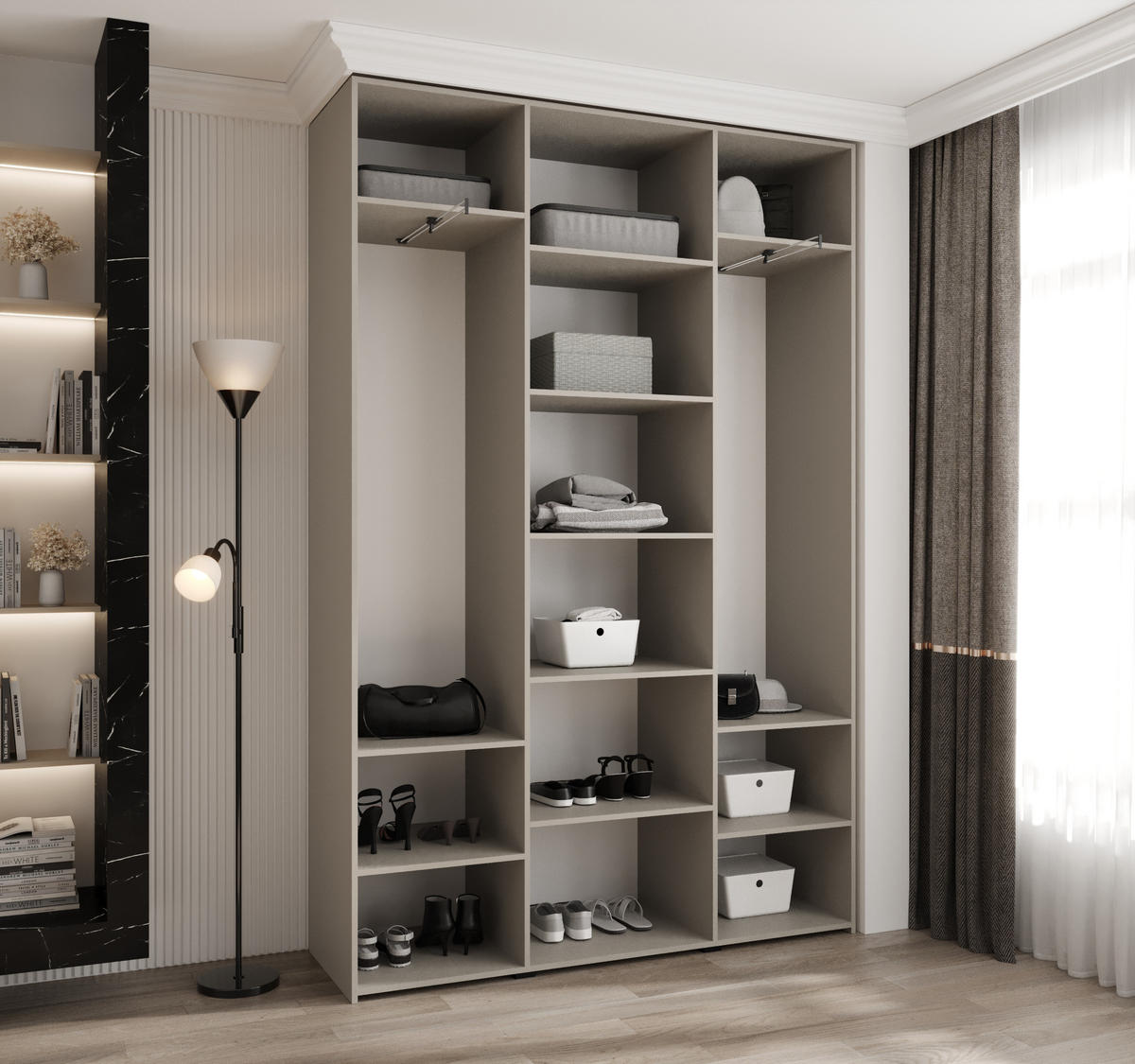 DREHTÜRENSCHRANK 245,5/160/40 3-türig - Kaschmir/Schwarz, Holz/Metall (160/245.5/40cm) - Abiks Möbel