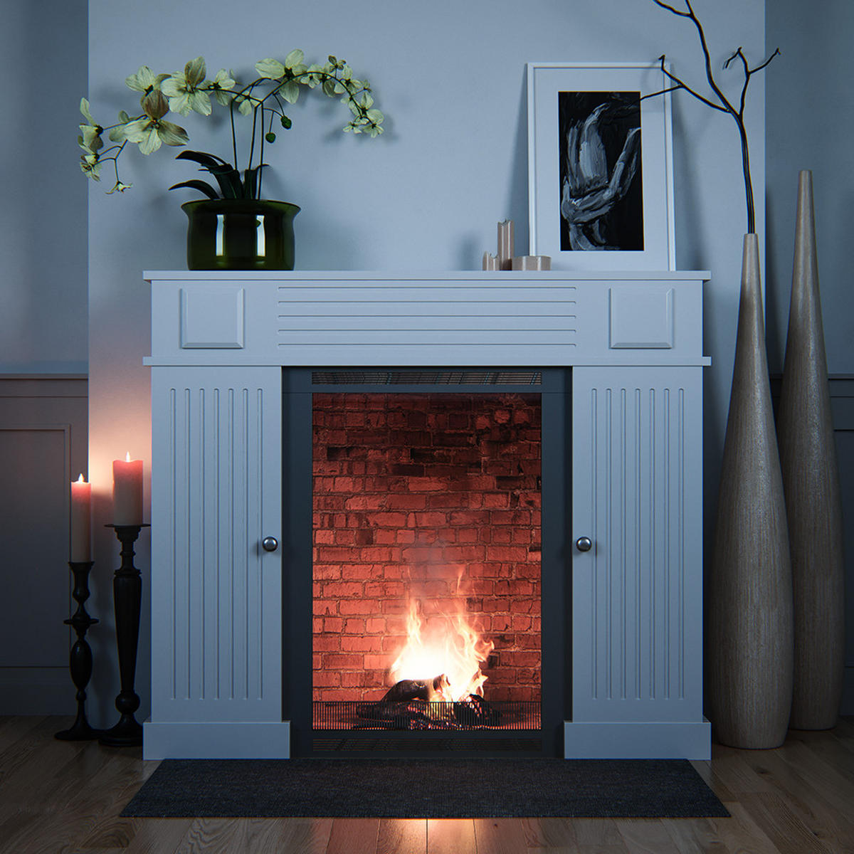 KAMINUMRANDUNG Weiß 119.5 x 103 cm - Weiß, Holzwerkstoff (119.5/103/27.3cm) - Vicco