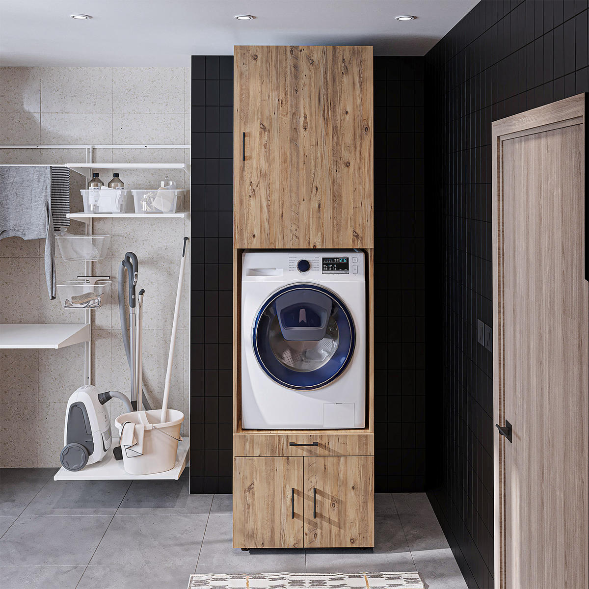 WASCHMASCHINENSCHRANK Serie 3 67cm Breit, 240cm Hoch - Eichefarben, Holzwerkstoff (67/240/67cm)
