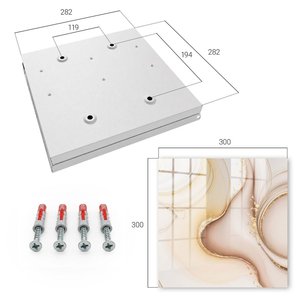 SCHLÜSSELBOX Weiß 30x30 cm – Türöffnung nach rechts - Beige Wellen - Beige, Metall (30/30/5cm) - TULUP
