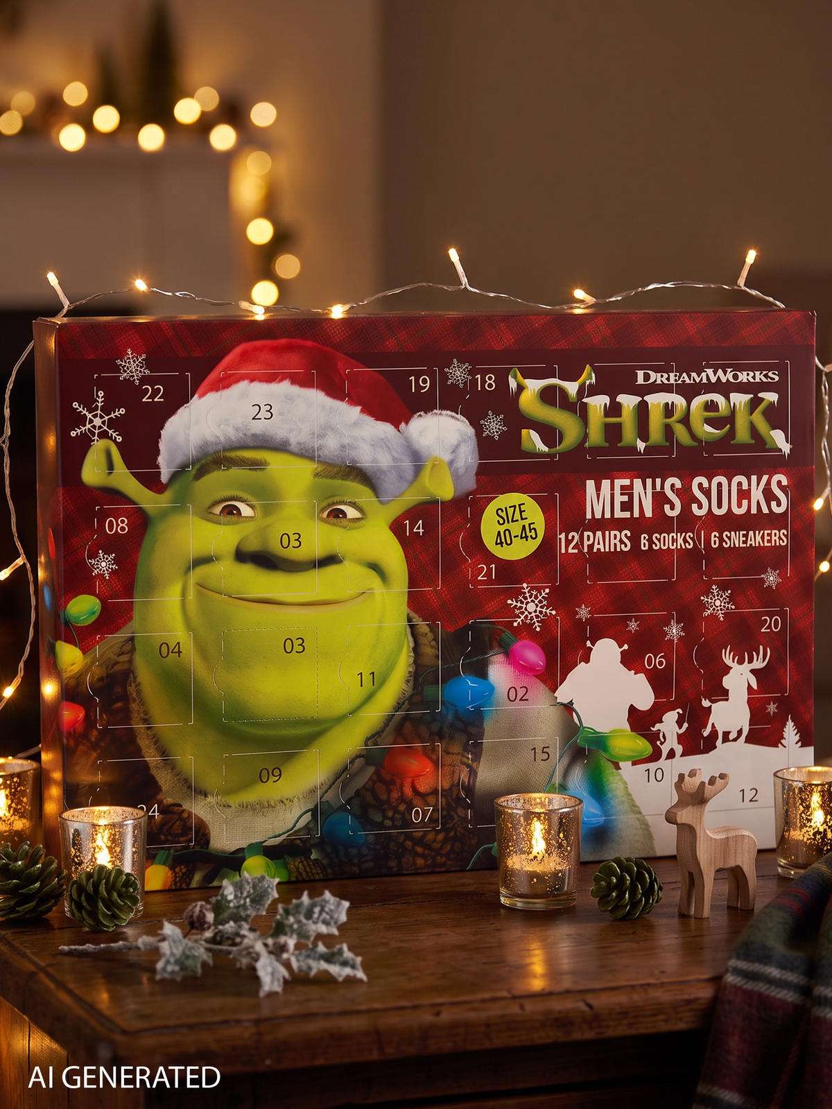 ADVENTSKALENDER Shrek - Der tollkühne Held mit 12 Paar Socken Größe 40-45 - Multicolor, Textil (37/5/26.5cm)