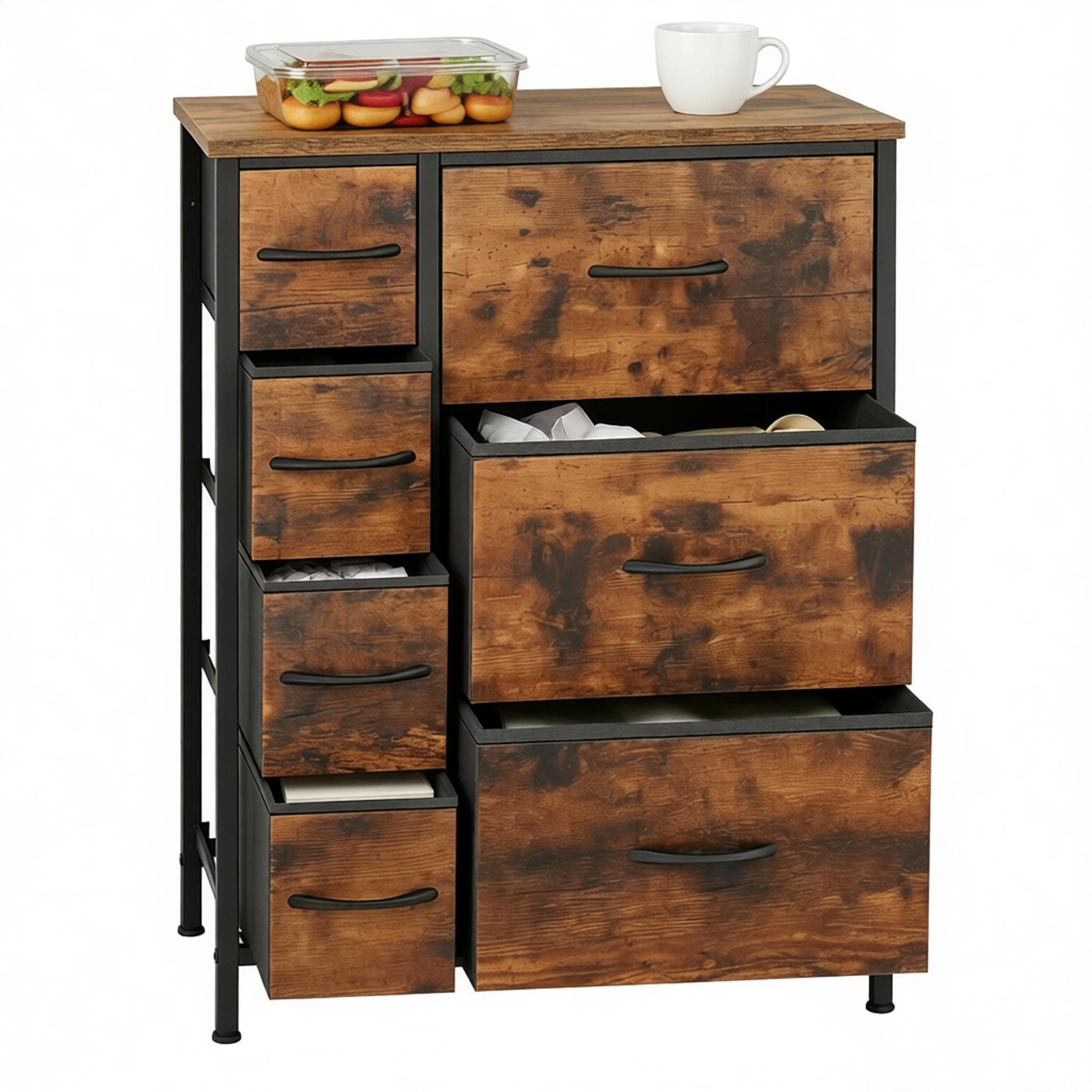 SIDEBOARD DE-38067 63,5/30/73 cm mit 7 Stoffschubladen Rustikal-Braun/Schwarz - Braun, Holzwerkstoff (63.5/73/30cm) - ComfortXL