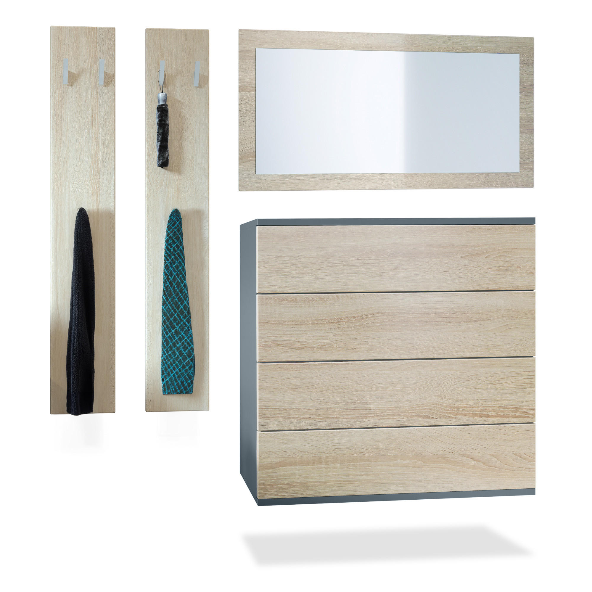 GARDEROBE Horizon Eiche sägerau - Eiche San Remo, Holzwerkstoff (142/146/35cm) - Vladon