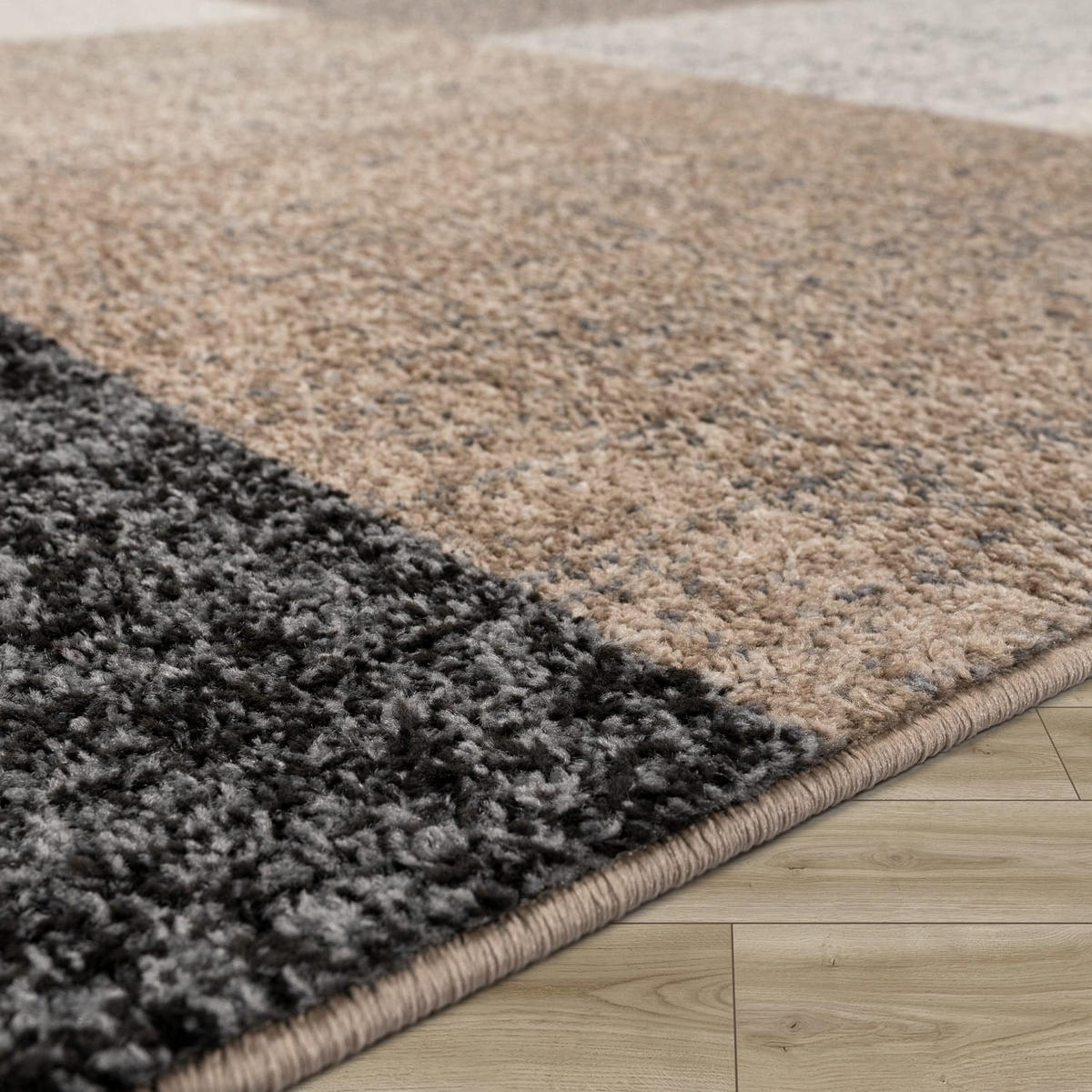 TEPPICH Kurzflor Geometrisches Blockmuster Wohnzimmer schmutzabweisend Braun Rechteckig 120x170 - Braun, Textil (170/120cm) - KADIMA DESIGN