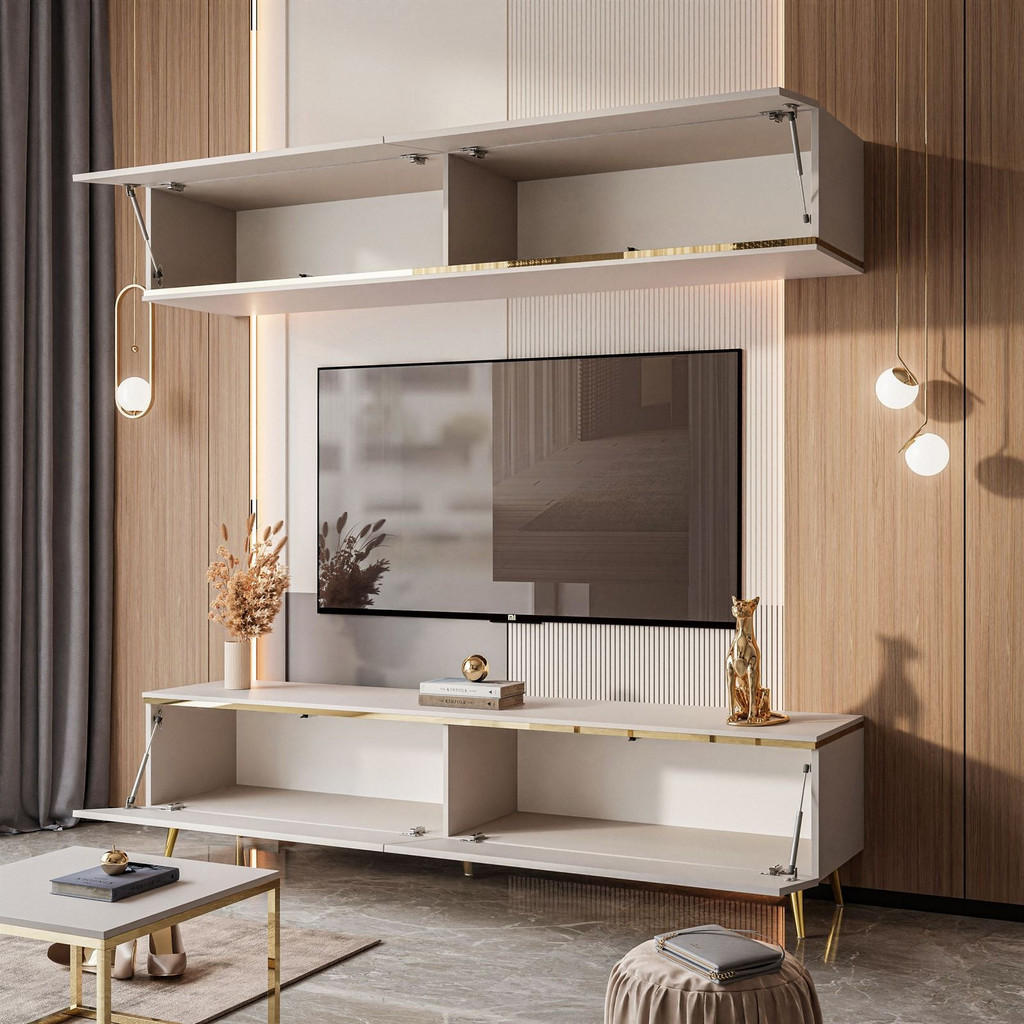 Thumbnail - Lookway Wohnwand, Kaschmir, Holzwerkstoff, Uni, Rechteckig, 180x45x40 cm, Wohnzimmer, Wohnwände, Wohnwand-Sets