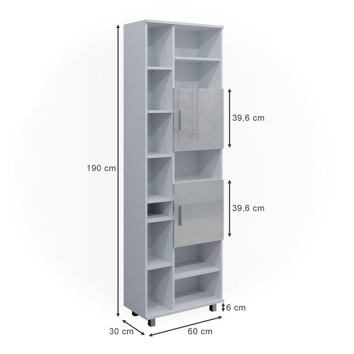 BADSCHRANK Ilias Weiß Hochglanz 60 x 190 cm - Weiß Hochglanz, Holzwerkstoff (60/190/30cm) - Vicco