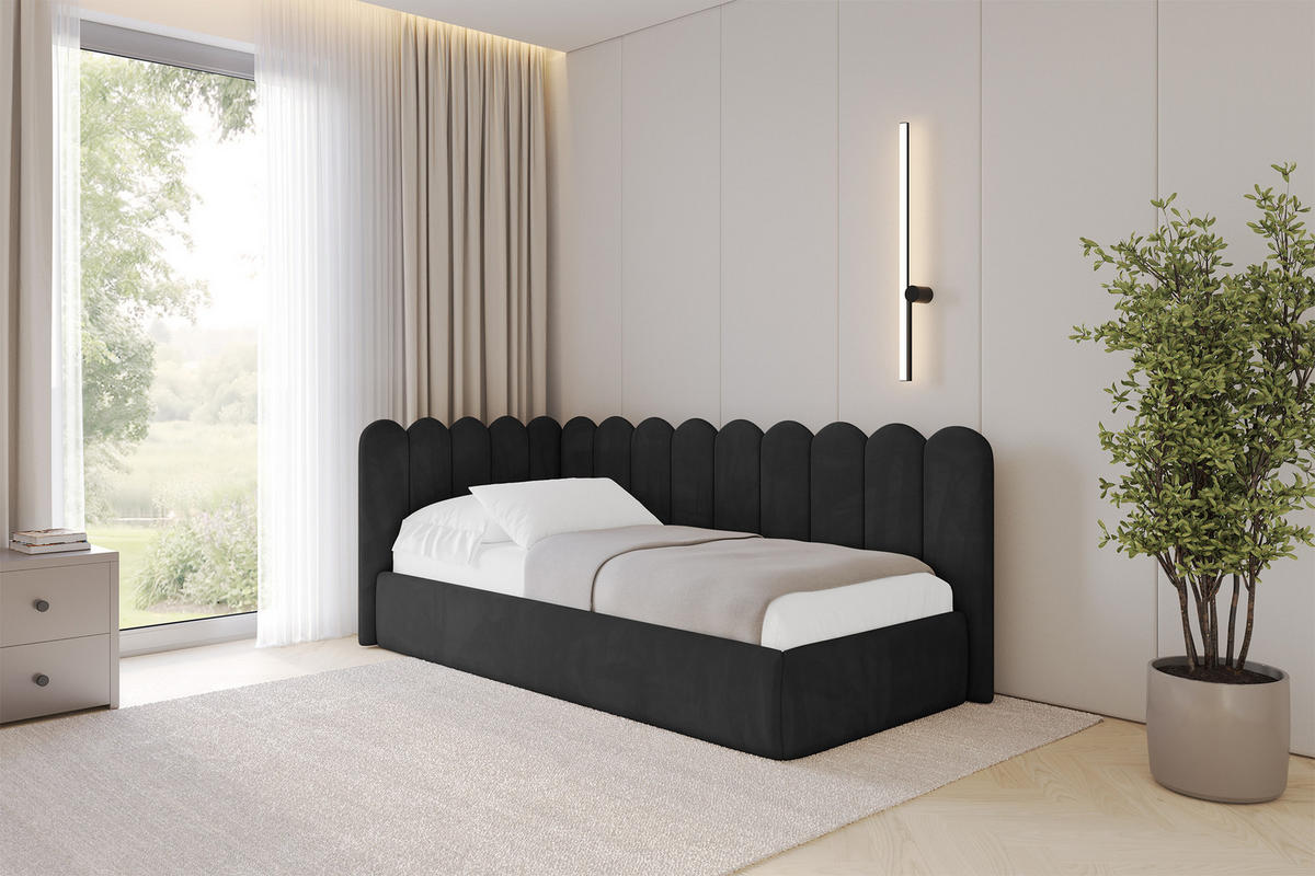 EINZELLBETT Jugendbett mit Bettkasten, Rechts - ARTY 90x200 Schwarz - Anthrazit, Holzwerkstoff/Textil (90/200cm) - ALTDECOR