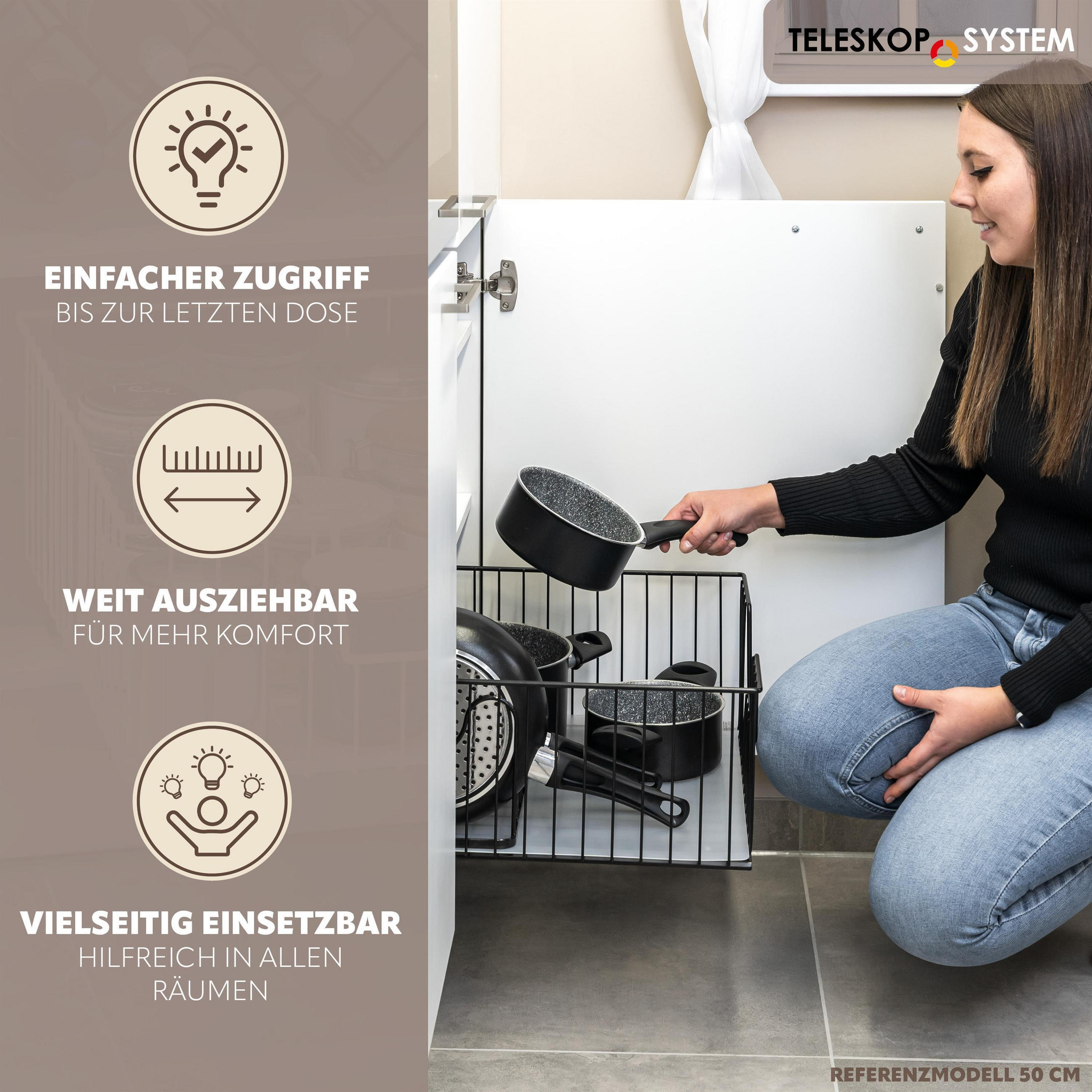 Thumbnail - bremermann Schrank-Korbauszug,, Schwarz, Metall, 40x23x50.5 cm, Küchenzubehör