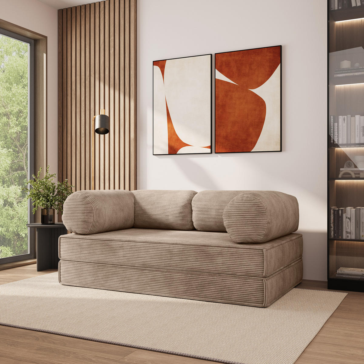 POHOVKA z pěny ALVIO s funkcí spaní Manšestrová látka Béžová - béžová, textil (170/68/80cm) - MASSENO