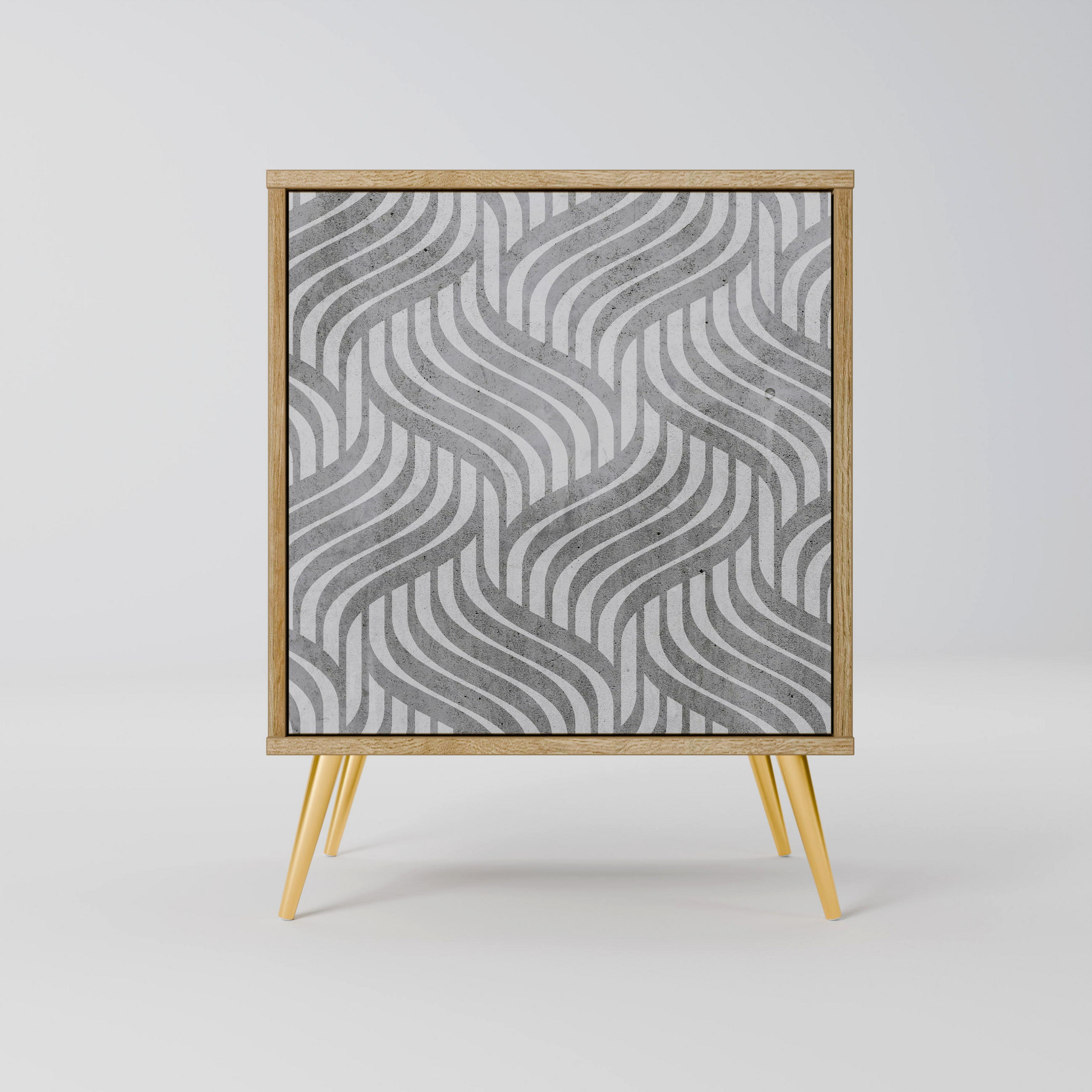 SIDEBOARD CONCRETE MOVEMENT, Eichefarben, 57,5x42x75,5 cm, Goldfarbene Metallfüße - Eichefarben/Goldfarben, Holzwerkstoff/Metall (57.5/75.5/42cm) - SpaceRebels
