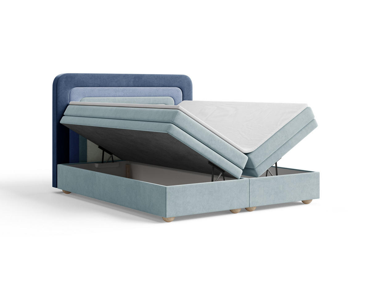 BOXBETT - Bett 10 NEST - Riviera - 140x200 cm - Modernes Polsterbett mit Bettkasten - Dunkelblau, Holz (140/200cm) - ROYAL24_MARKT