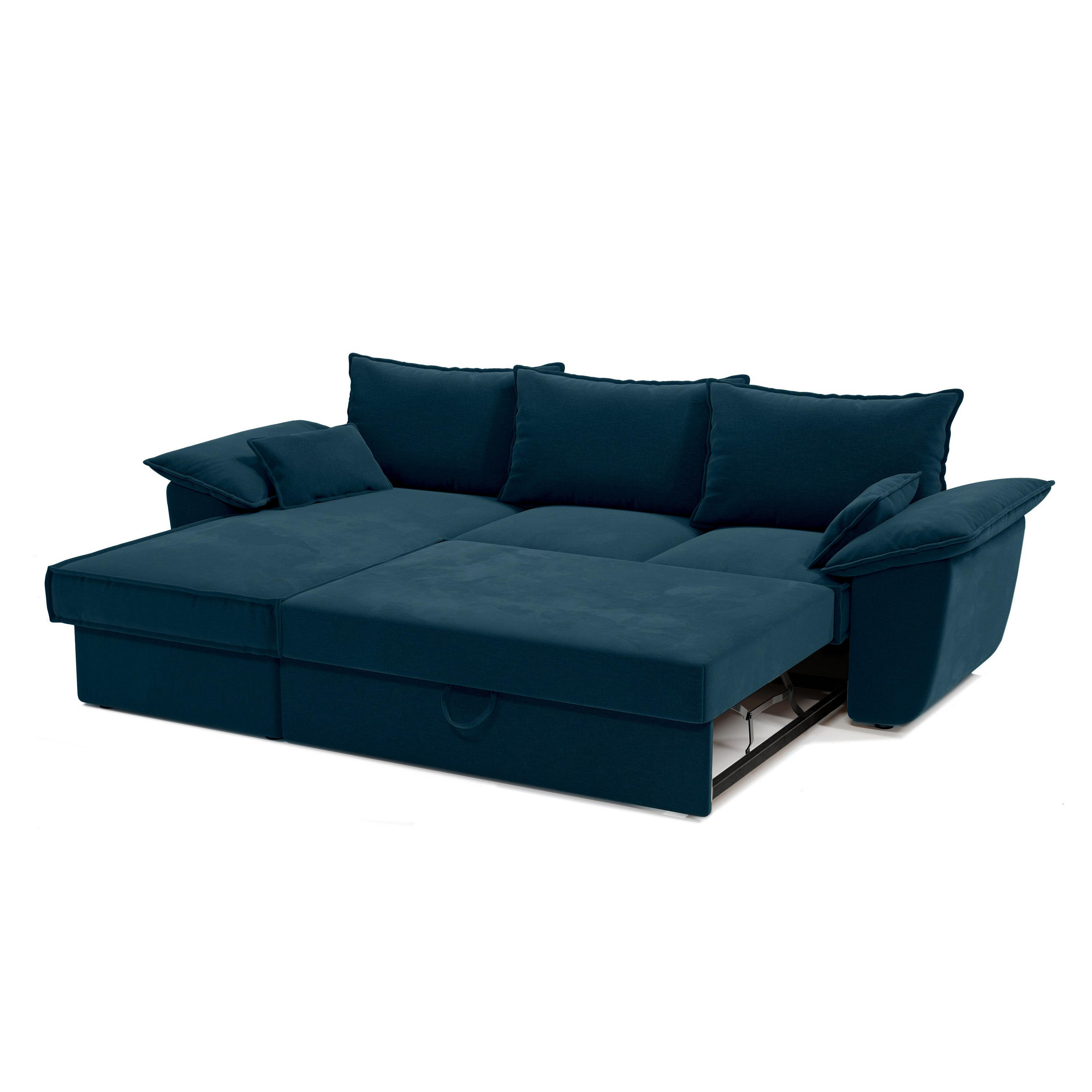 ECKSOFA LINKS Samtstoff Pfauenblau 257cm - Blau/Hellblau, Textil (168/257cm) - Sia Home
