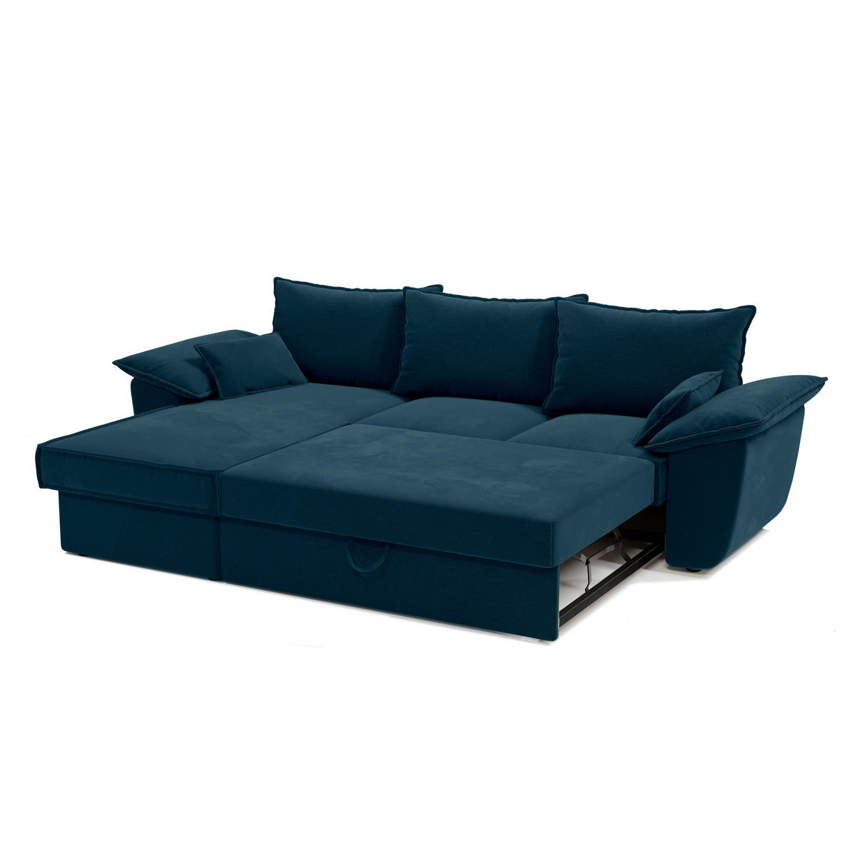 ECKSOFA LINKS Samtstoff Pfauenblau 257cm - Blau/Hellblau, Textil (168/257cm) - Sia Home