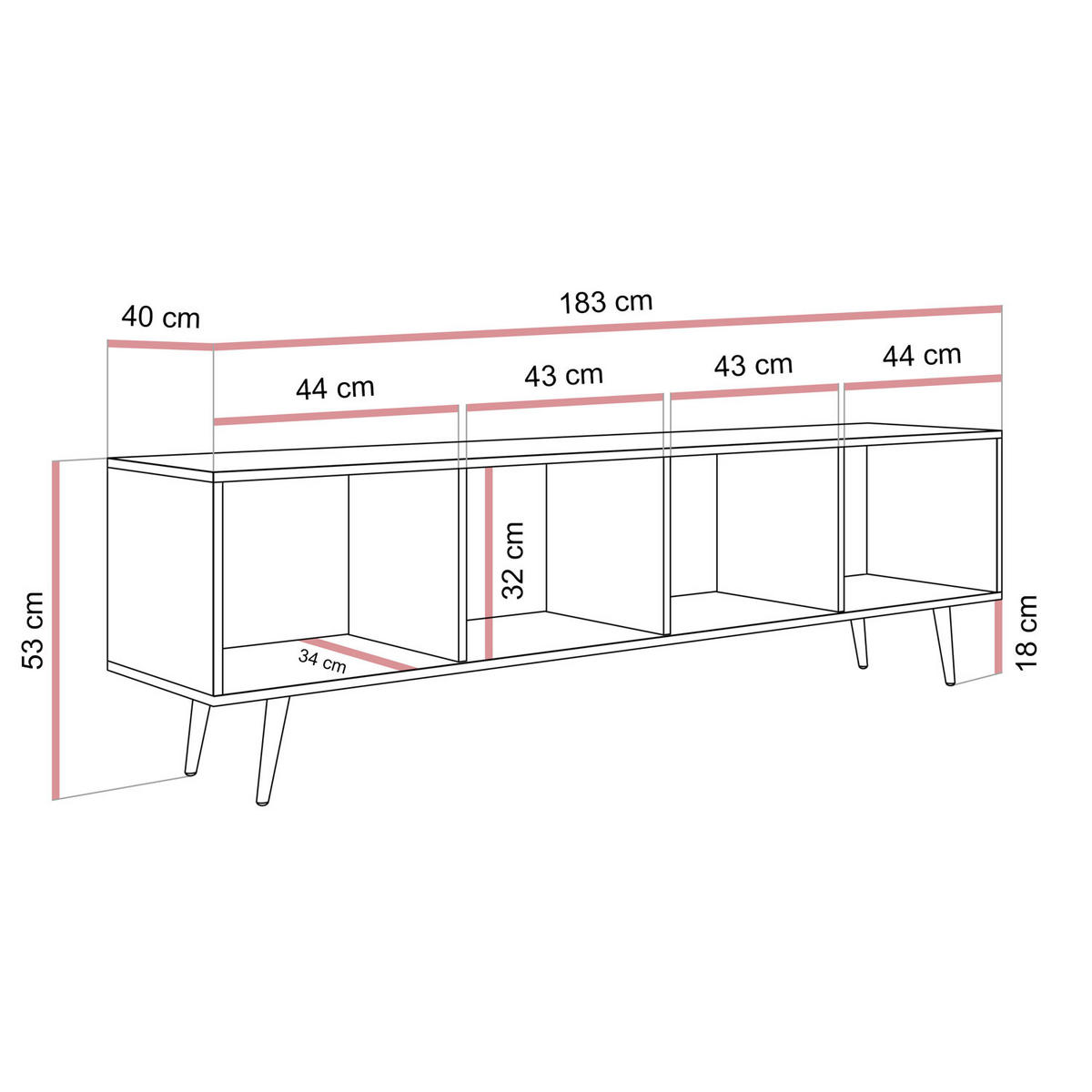 TV-SCHRANK ALMA mit LED-Beleuchtung - Eichefarben/Schwarz, Holzwerkstoff (183/54/40cm) - Lookway