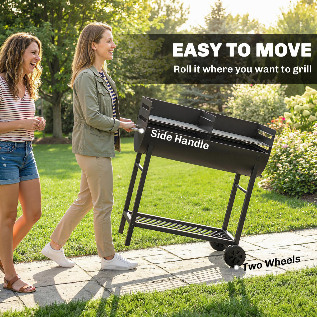 HOLZKOHLEGRILL mit Räder aus Metall Schwarz - Schwarz, Metall (46.5/100/103cm) - Outsunny