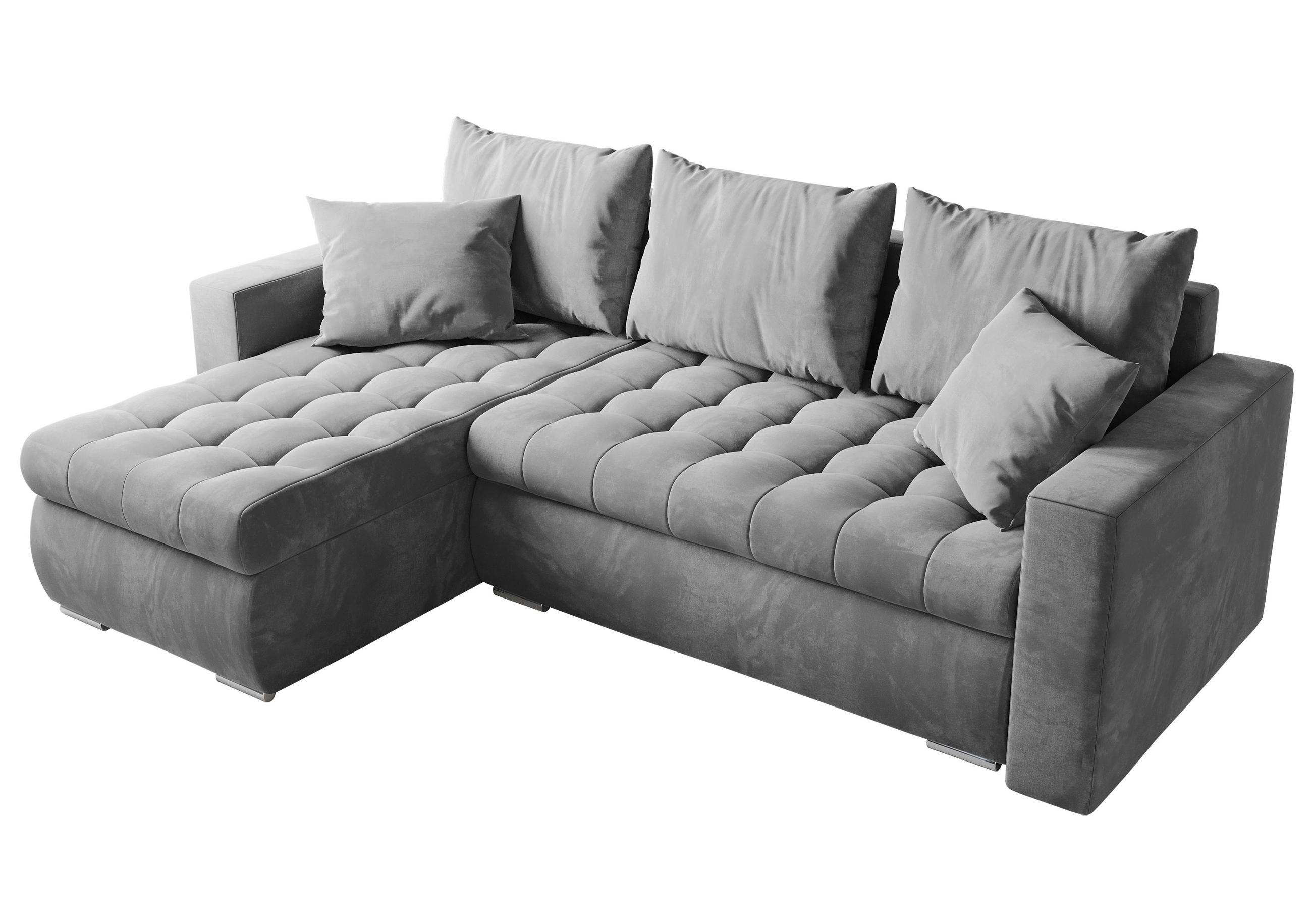 ECKSOFA Luis mit Schlaffunktion Hellgrau Samt - Silberfarben/Hellgrau, Kunststoff/Textil (148/238cm) - Bromarkt