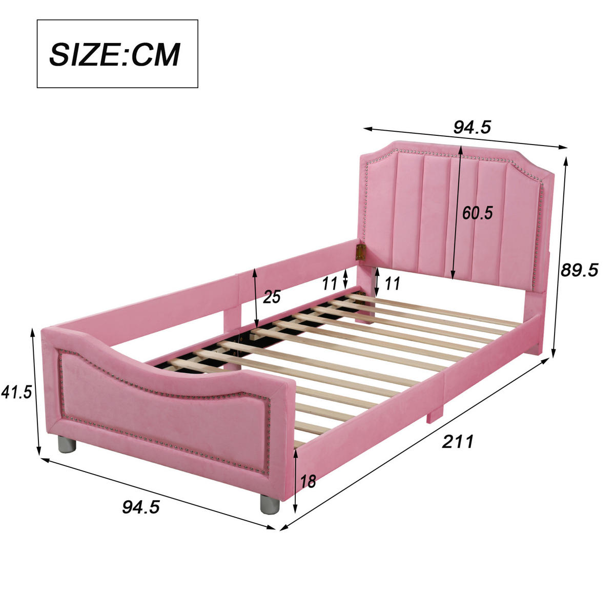 KINDER-POLSTERBETT 90x200 cm Rosa als Schlafsofa mit Flanellbezug - Rosa, Holz (90/200cm) - IVMEU