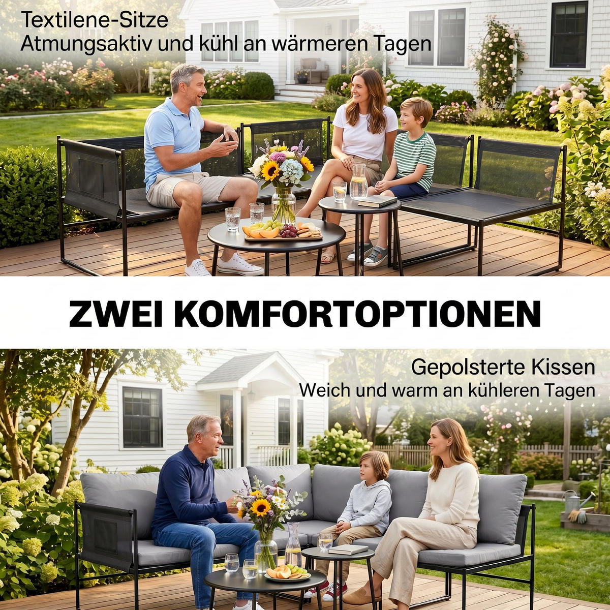 SADA zahradního nábytku, 5dílná sada, ocel, polyester, tmavě šedá - černá/tmavě šedá, kov/textil - Outsunny