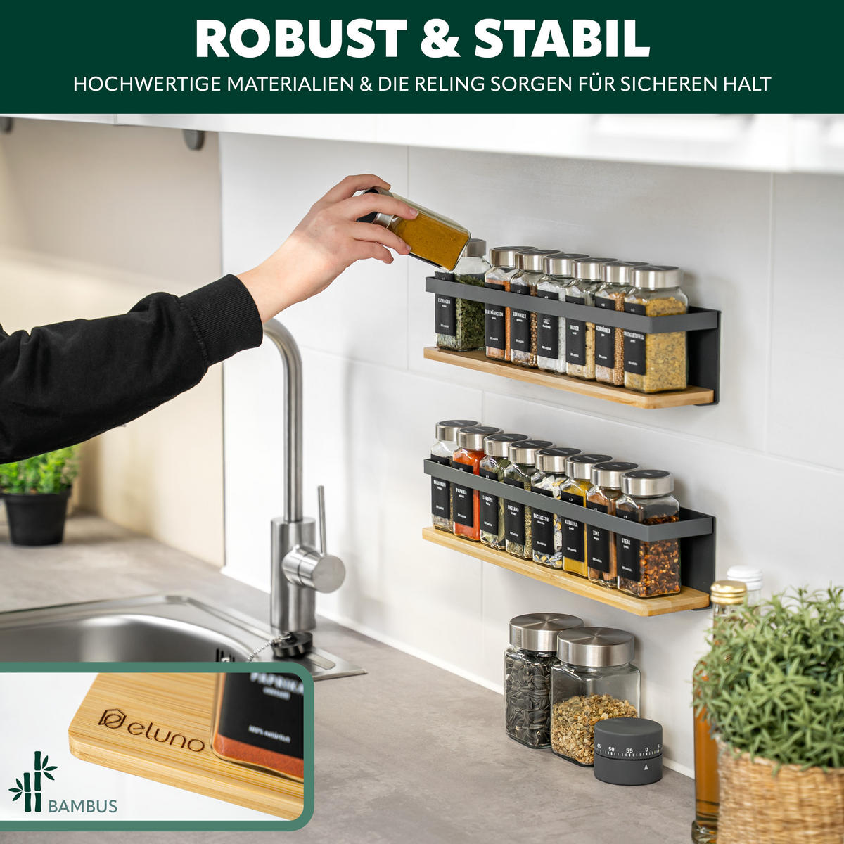 GEWÜRZREGALE 2er Set, Metall, grau - Grau, Metall (38/8/6.5cm) - eluno