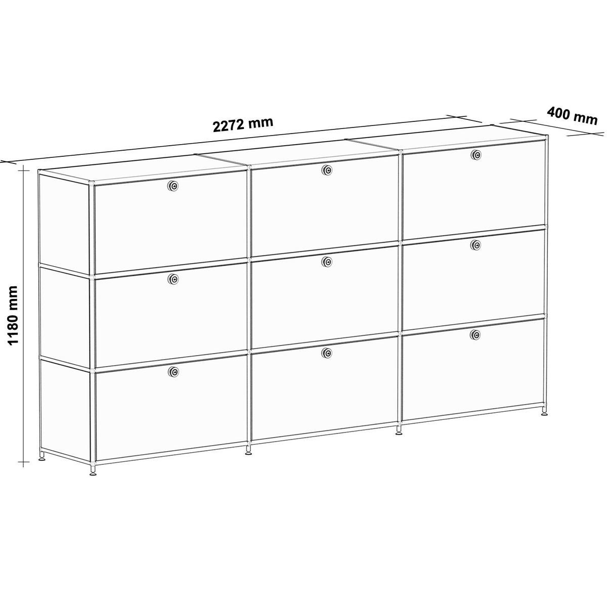 HOCHSCHRANK, 9 Schubladen, Schloss, Breite 227 cm, Lichtgrau - Chromfarben/Silberfarben, Metall (40/118/227.2cm) - Versee