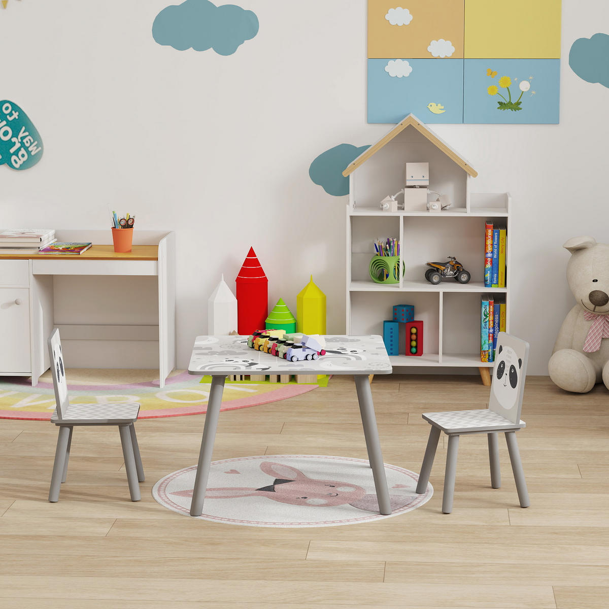 KINDERSITZGRUPPE DE-17542 2 Stühle mit Tiermotiven Grau - Grau, Holzwerkstoff (60/44/60cm) - ComfortXL