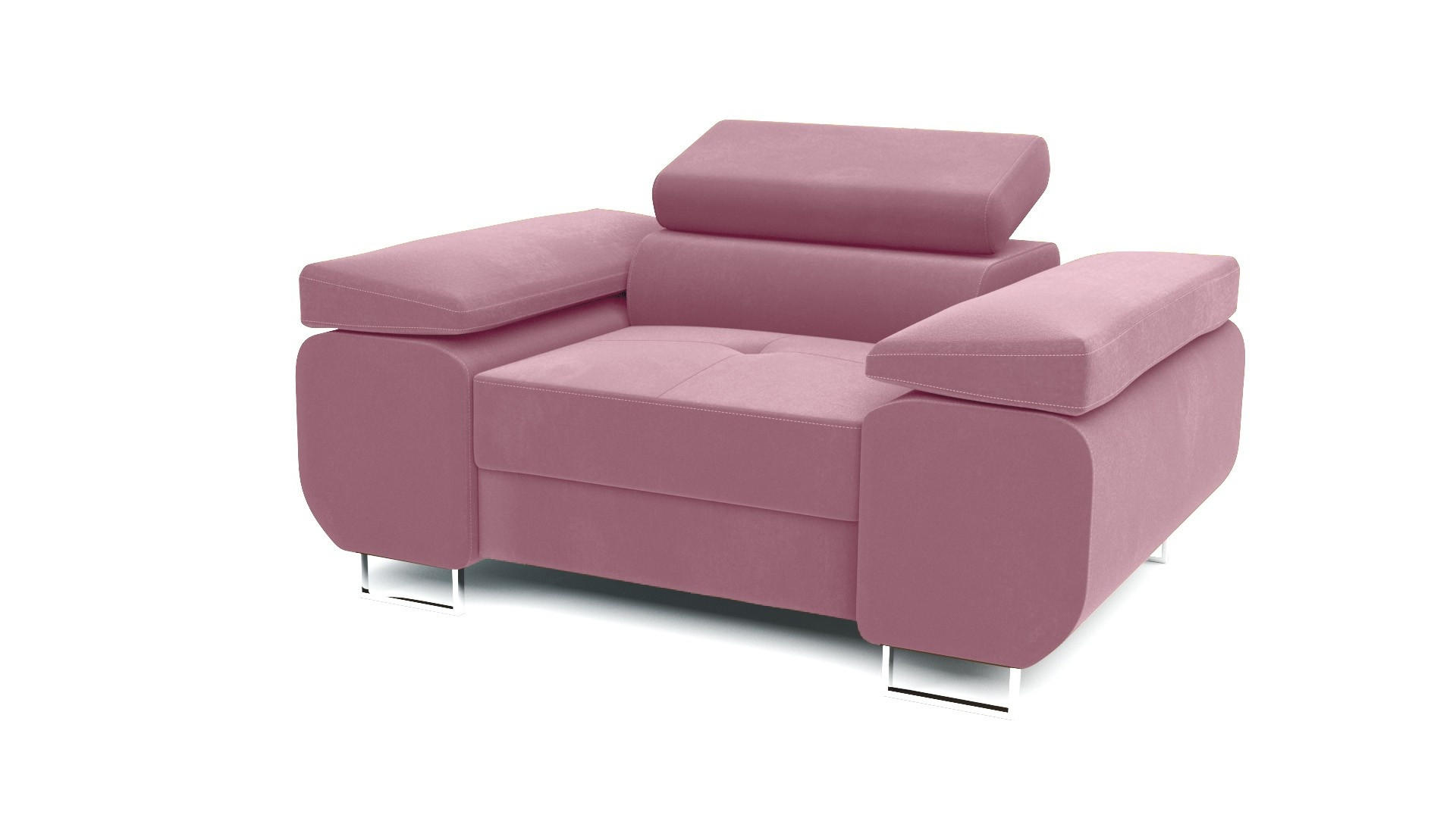 SESSEL WILD mit verstellbare Kopfstütze Velours Rosa - Chromfarben/Rosa, Holz/Textil (138/100/101cm) - Muffo