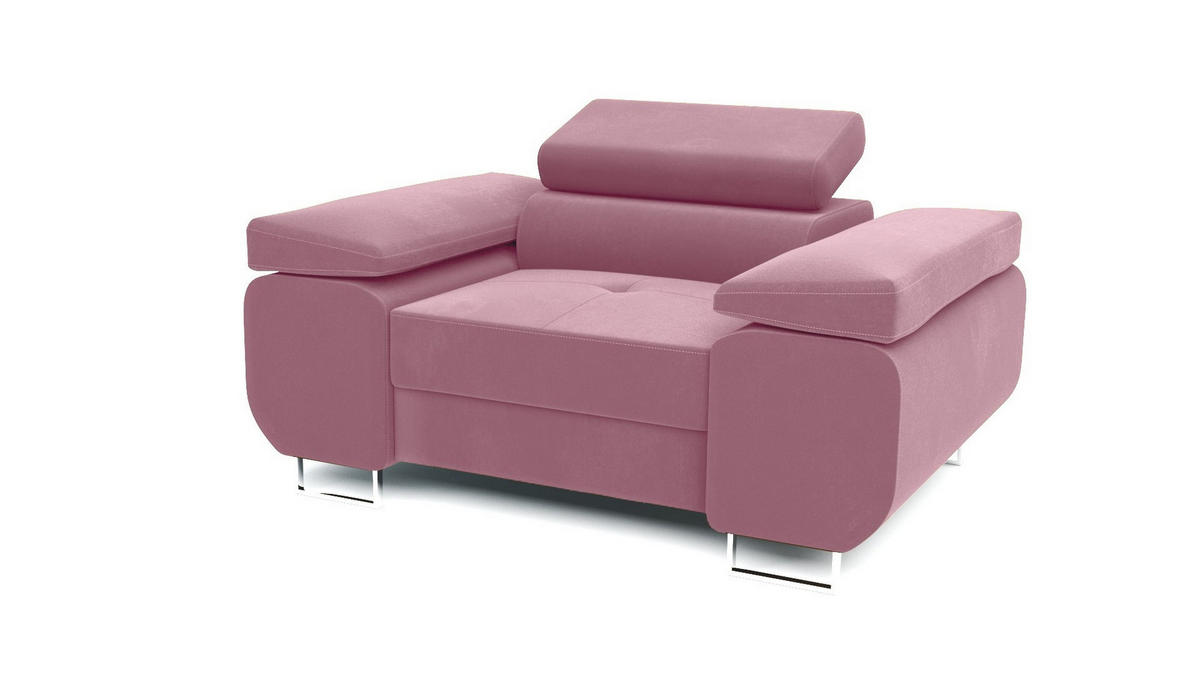 SESSEL WILD mit verstellbare Kopfstütze Velours Rosa - Chromfarben/Rosa, Holz/Textil (138/100/101cm) - Muffo
