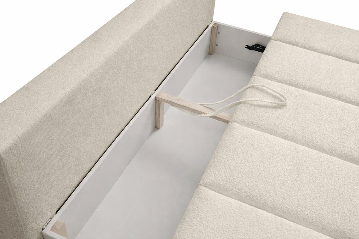 SOFA Mit Schlaffunktion Und Bettkasten, Veloursstoff Monolith, Ecru, PIANO - Ecru, Holz (207/91/103cm) - Kaiser Möbel