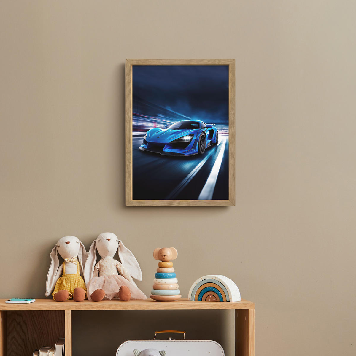 DOBÍJECÍ NOČNÍ LAMPIČKA Auto - Modrá - Chlapci - Dítě 30x40 cm - modrá, kompozitní dřevo (8/30/40cm) - OnlyWow